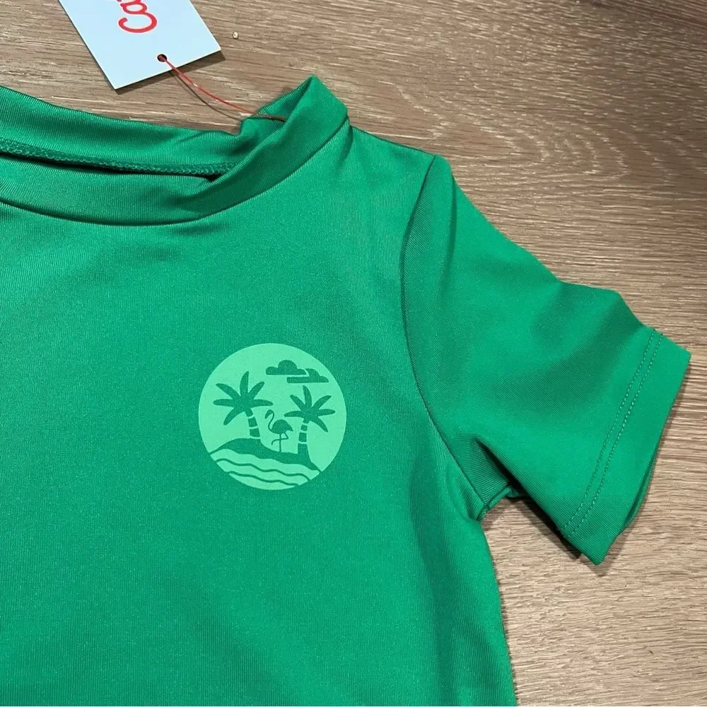Cat & Jack Infant Rash Guard Sun Protection Tee Shirt Green Palm Tree 18 M